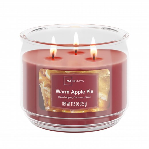Mainstays 3-Wick Scented Glass Jar Candle, Warm Apple Pie, 11.5oz.
