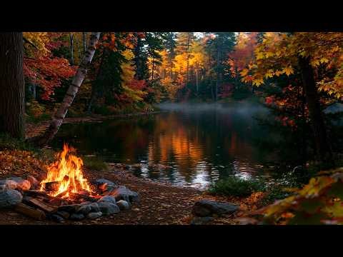 Relaxing Autumn Nature Sounds 🍂🔥 Campfire, Gentle Water & a Golden Forest Escape