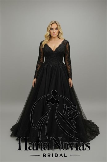 Black Gothic Wedding Dress, Beaded Lace Bodice, Long Sleeves Tulle Ball Gown - Etsy