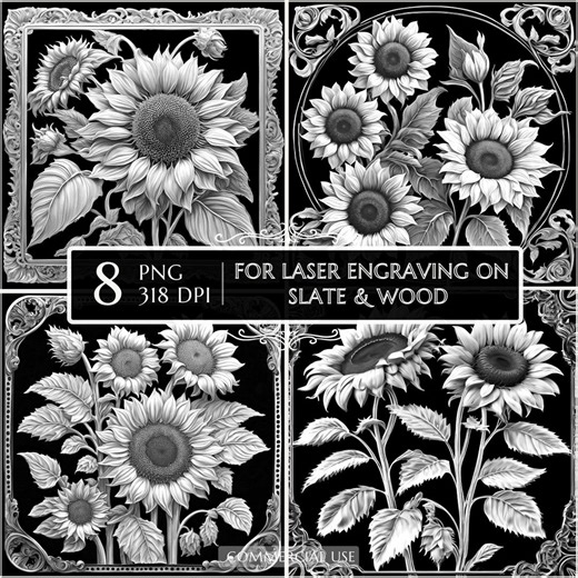 3D Sunflower Laser Engraving PNG File, Laser Burn Floral Illusion, Slate Coaster Engrave, Sunflower Etching File for CNC Glowforge Lightburn - Etsy