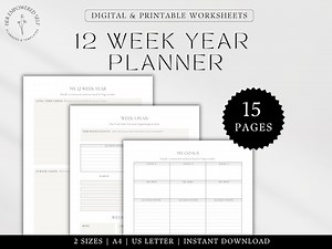 12 Week Year Planner Printable, 12 Week Template, 12 Week Planner, Quarterly Planner, 90 Day Goals, Goal Tracker, Instant Download Worksheet - Etsy