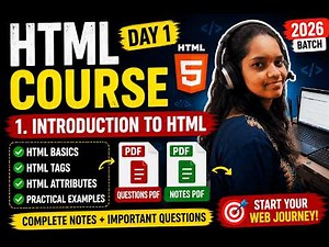 HTML Course 2026 | Day 1 - Introduction to HTML | Notes PDF + Questions PDF | Beginners