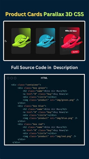 3D Nike Product Card Animation using HTML CSS JavaScript ✨🔥