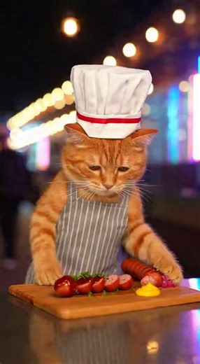 Cat Chef Grilling Gourmet Hot Dogs! #CatChef #GrillingGoals #FelineFoodie