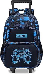 Boys Rolling Backpack for Kids - Glow in The Dark Kids Rolling Backpack with Wheels for Elementary Middle School - Gamer Roller School Bookbag Aged 6-18, Wheeled Travel Bag Large Capacity