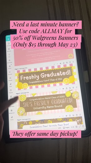 🔗 to all my banner templates are in my bio under my etsy shop! These banners are super easy to download and upload to Walgreens for printing. With an instant download banner and same day pickup offered at Walgreens, you can have a banner created so quickly. And they are 50% off! I have bachelorette, birthday, retirement, and more! Let me know what themes you’d like to see next. #canva #bannertemplates #bannerdesign #bannerinspo #gradbanner
