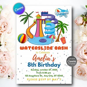 Water Slide Birthday Invitation: Editable Summer Pool Party (canva Template) - Etsy Canada