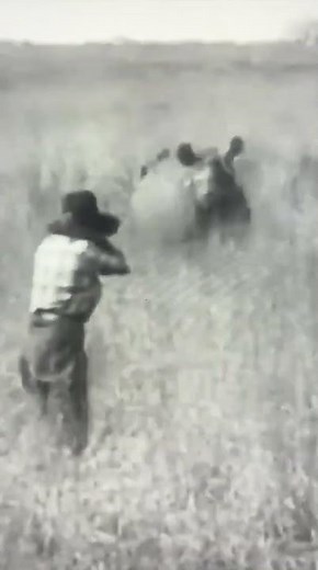 RHINO CHARGE! Female explorer Osa Johnson defends with her 9.3x62 rifle.