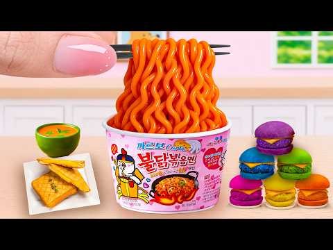 How To Cook Miniature Carbo Samyang Noodles with Rainbow Burgers, Sandwich Cheese by Tony Mini Food