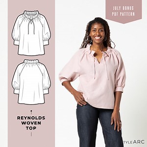 19K views · 33 reactions | 瑱 Add a little ✨ frill ✨ to your summer wardrobe with our new Reynolds Woven Top – now available as our July PDF bonus pattern! Simply add Reynolds to your cart with another PDF pattern of your choice and click the green discount code at checkout. Shop Style Arc sewing patterns today. | Style Arc sewing patterns | Facebook