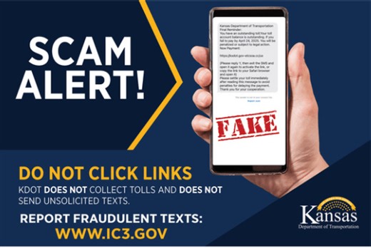 KDOT warns of scam texts about unpaid tolls