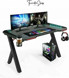Gaming Bureau - Gaming Desk - Met Rgb Led Verlichting - Ergonomische Werkstation -... | bol