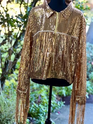 Gold Sequin Fringe Jacket Zip up | Sparkle Fringe Crop Jacket | Statement Party Jacket | Festival & Night Out Outerwear - Etsy