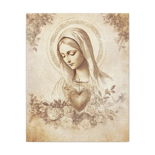 Immaculate Heart of Mary Canvas Print, Vintage Religious Wall Art - Etsy