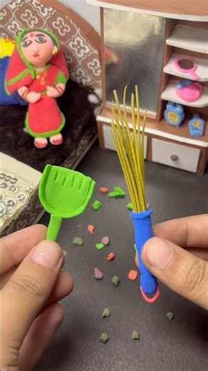 easy and simple Superclay art || miniature jhadu and dustpan #clayart #shorts #explore