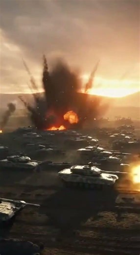 A vast open battlefield stretching to the horizon, packed with dozens of modern main battle tanks.