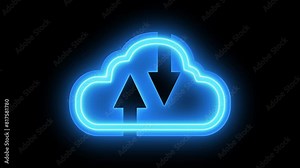 Glowing neon line of cloud computing for download and upload database of business. Global internet connection technology, digital marketing, Financial and big data. 4K Video motion graphic animation.