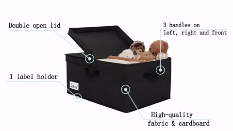 GRANNY SAYS Fabric Storage Bin with Lid, Linen Closet Organizers and Storage Baskets, Large Storage Box, Clothes Bins for Closet Organizing, Jumbo, Black, 1-Pack