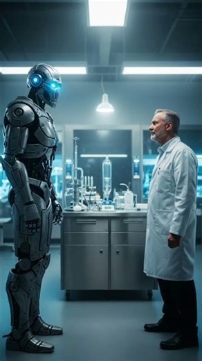 ek aadmi robot ki ianrji check kar raha hai