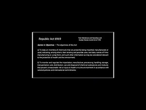 Republic Act 6969 Toxic Substances and Hazardous and Nuclear Wastes Control Act of 1990.