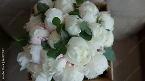 Beautiful Peony bouquet background. Blooming peony flowers open, close-up. Wedding backdrop, Valentine's Day concept. 4K UHD video