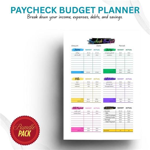 Paycheck Budget Planner Bundle: Printable, Fillable, and Digital PDF Tracker Sheet (digital Download) - Etsy