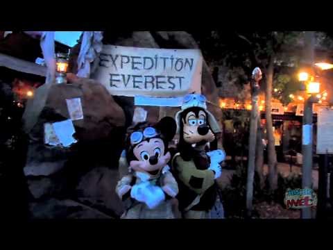 Mickey Mouse and Goofy in mountain climber costumes for Expedition Everest 5th anniversary event