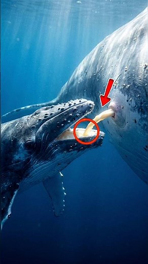 How Blue Whale Feeds Her Calf Underwater?! 😱🐋 #shorts