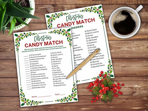 Candy Match Christmas Game Printable Virtual Xmas Day Quiz for Kids & Adults Fun Christmas Trivia Party Game Classroom Activities Instant - Etsy