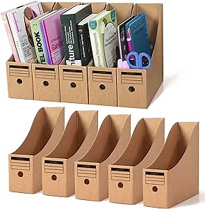 magazine file holder,cardboard magazine holder 10 pack, with2 Labels for Bookshelf Desk Organizer - Magazine box, cardboard magazine holders for shelves