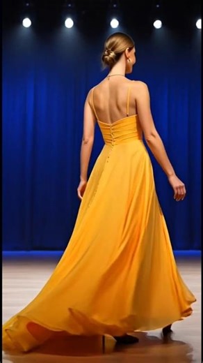 Stunning Yellow & Orange Evening Gown Runway Look💛🧡 | Elegant Flowing Maxi Dress Inspiration