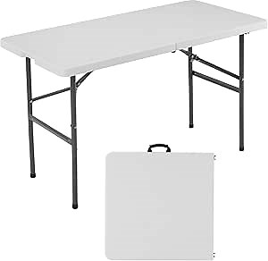 Plastic Folding Table, Foldable Dining Table for Indoor & Outdoor, 4ft Long, White