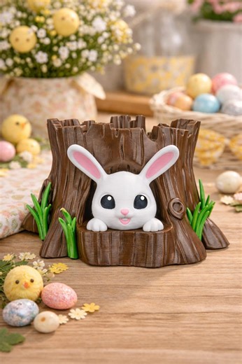 Bunny Tree Stump Candy Bowl, Easter Bunny Treat Holder, Easter Candy Dish, Spring Table Decor, Kids Easter Gift, Tiered Tray Decor - Etsy