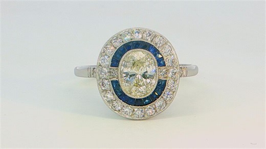 Platinum Diamond and Sapphire Ring - Etsy