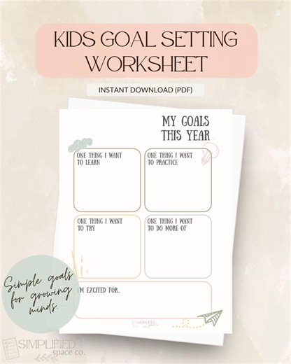 Kids Goal Setting Worksheet | Simple Goals Printable for Kids | Child Friendly Planning - Etsy