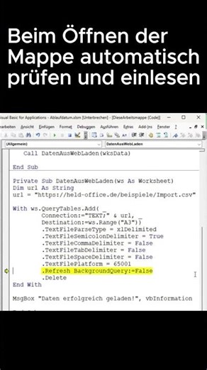 Diese Excel-Datei lädt dynamisch Daten aus dem Web
