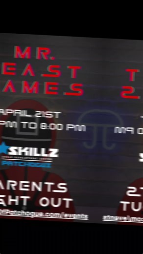 MR BEAST GAMES is coming to SKILLZ of Patchogue! During this thrilling night out, your kids will be playing old-fashioned children's games with one big twist... Cool Prizes, Competition, and Qualified Adult Supervision. During this one night out, they’ll be playing games like Red Light Green Light, Cross the Bridge, Cookie Eat Away, Marbles, and Squid Freeze. Some you might know, some they’ll be learning for the first time. We know they will have a great time and come home safe. Limited space is