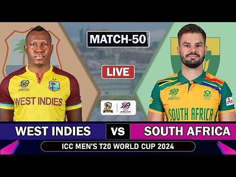 West Indies vs South Africa Live Scores & Commentary | MATCH 50 - T20 WC | WI VS SA LIVE | SA 3 OV
