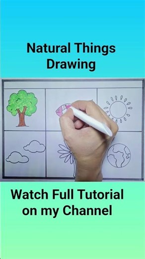 Natural Things Drawing | How to Draw Natural Things | Tree, Fish, Sun, Flower, cloud, Earth Drawing