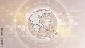 Greece Animated Map on Minimal Background, Multi Purpose Background with Ripples and Boxes with Greece 3D Map, Useful for Politics, Elections, Travel, News and Sports Events