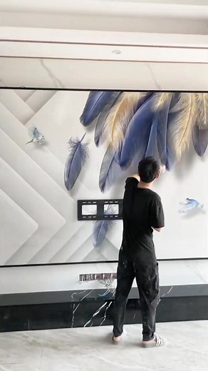 8.3K views · 126 reactions | Feather slate backdrop. #interiordesign #wallpanelling #backdropdecoration #walldecor #homedecorideas #wallboard #wallboards #wallpaper #decorationdesign #decorationboards #decoration_ideas #walldecoration #decoration #decor #deco #wallpanelling #homeimprovement #renovation | Harmercoverings | Facebook