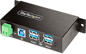StarTech.com 4-Port Managed USB Hub with 4X USB-A, Heavy Duty with Metal Industrial Housing, ESD & Surge Protection, Wall/Desk/Din-Rail Mountable, USB 3.0/3.1/3.2 Gen 1 5Gbps, TAA