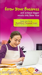 Bigger dreams need bigger support. Grow your business this year with help from EastWest Personal Loan. *Loan is subject to the bank's final evaluation and approval. For inquiries and feedback, you may call EastWest's 24-Hour Customer Service at ( 632) 8888-1700 or email csloans@eastwestbanker.com. EastWest is regulated by the Bangko Sentral ng Pilipinas https://www.bsp.gov.ph. | EastWest Bank