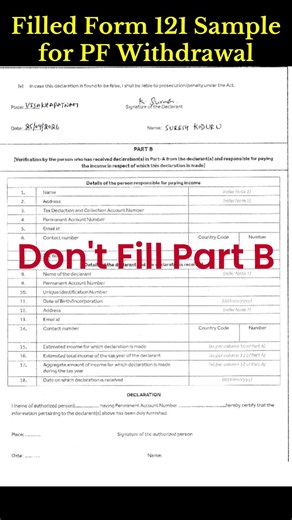 Filled Form 121 Sample for PF Withdrawal 2026 #form121