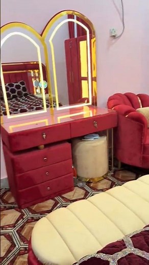 Red Bridal Dressing Table Design 2026 ❤️ Double Heart LED Mirror + Ottoman + Sofa Chair |Dulhan Room