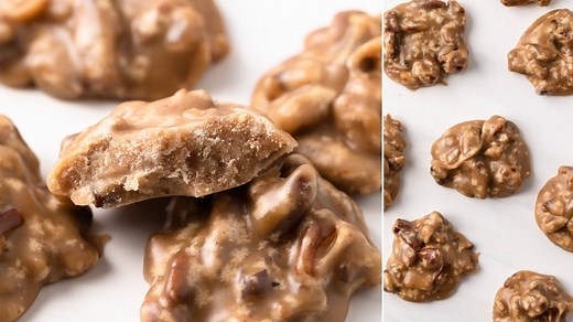Pecan pralines are a delicious combination of brown sugar fudge and pecans. With this easy praline recipe, you can make this melt-in-your-mouth Louisiana candy at home in just a few short minutes. Get the recipe: https://www.bakedbyanintrovert.com/praline-pecans/ | Baked by an Introvert