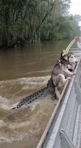 Saving the Husky Dog Escape From Crocodile's Attacking #viral #shortsfeed