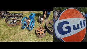 At today’s auction, one piece stopped everyone in their tracks — a massive Gulf Oil sign towering over a lineup of old hit-and-miss engines. The engines didn’t run, but they didn’t need to. The scale, the colors, and the history in this setup created instant visual gravity. Don't forget for Christmas we have Merch on TeePublic Link in the comments. #countryroadbidding #oldiron #auction #GulfOil #collector | Country Road Bidding