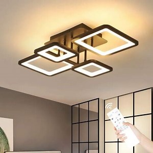 Plafonnier LED Moderne, 54W Luminaire Plafonnier Dimmable avec Télécommande 3000K-6500K, Design Rectangulaire Créatif Lampe de Plafond pour Salon, Chambre, Cuisine (Noir)