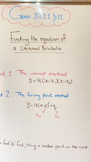 Finding the equation of a parabola if u given two x-intercepts and a random point #mathematics #LearnOnTikTok #nated @hlubikaziludidi